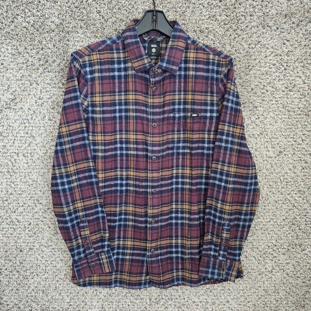 Vans Mens Shirt Small Button Up Red Plaid Flannel Pocket Warm Work Thick Casual